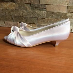 white satin kitten heels